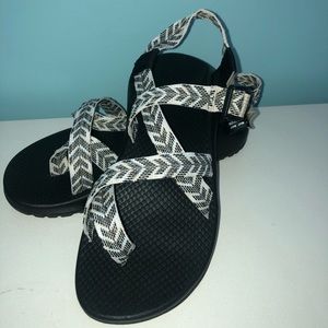 Chaco Black Sandals with White Chevron Straps